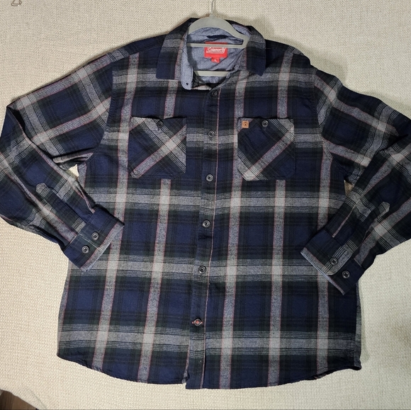Coleman 100% Cotton Plaid Flannel Blue Unisex size XL  Coleman Leather Logo - Picture 8 of 15